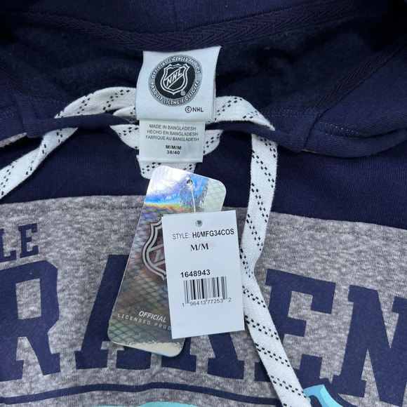 NHL Seattle‎ Kraken Hockey Lace Up Pullover Hoodie Striped Sleeves Medium Logo - Picture 3 of 9